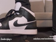 Preview 1 of Cum over my Jordan Panda sneakers - Cumshot- Full video on my Onlyfans