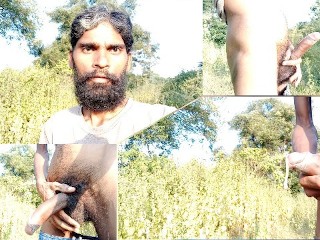 Baardmannen Rajesh Playboy 993 Masturberen Buiten in De Jungle, Openbaar En Klaarkomen Enorme Spermalading
