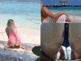 Screen Capture of Video Titled: Public Beach moments 2023 Masturbation Squirting Orgasm