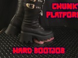A Hard Bootjob in Chunky Platform Black Boots - Bootjob, Shoejob, Ballbusting, CBT, Trample