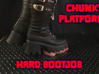 Un Bootjob Dur Dans Chunky Plate-forme Black Bottes - Bootjob, Shoejob, Ballbusting, CBT, Trample