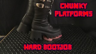Um Hard Bootjob em Chunky Platform Black Boots - Bootjob, Shoejob, Ballbusting, CBT, Trample