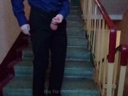 Preview 1 of Public jerking off on the stairs after school