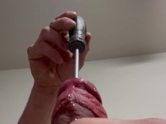 Inserting screwdriver in my big white cocks urethra