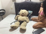 Preview 2 of Hot schoolgirl rides her doll, destroying her pussy and spilling all over it