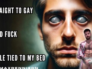 私のベッドに縛られている間、ゲイの心にまっすぐにファック