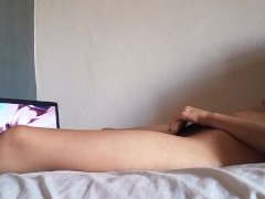 Naughty girl masturbates while watching hentai