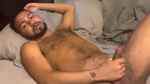 Stroking my smooth big balls penis, facial cumshot