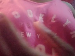 AMATEUR EBONY  PlAYING WITH  TiTES WHILE ROOSTER CROW