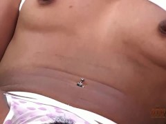 Skinny Hispanic chick with small tits and big nipples shows off her wet hole.