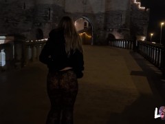 Exhib see through pants walk