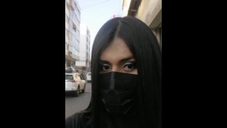 Trap Sissy Crossdresser with make-up in public