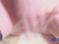 She masturbates while she loves piss playing all wet