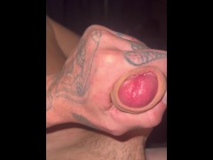 So horny jerking my hard dick dripping pre cum