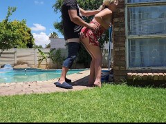 Neighbors wife Outdoor poolside standing fuck
