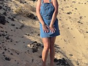 Preview 1 of girl pissing in denim dress in public