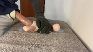 MINI sex doll gets filled with cum after a big dick squirts large amount of milk from her pussy