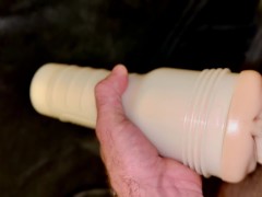 Guy plays with sextoy and strokes throbbing cock