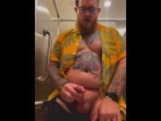 Preview 5 of Bearded Tattooed Daddy jerks off in public restroom