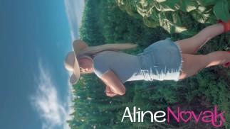 Hot blonde went to see the corn plantation and got corncob in her mouth! - Aline Novak