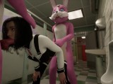 Silicon Lust double furry anal in school toilet