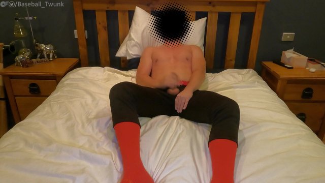 Baseball boy edges till he blows