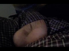 mashing my long loose balls hanging out of my boxers with a hair brush