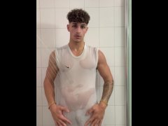 Hot muscular young man showing off his big cock