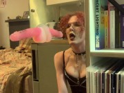 Preview 5 of Emo slut learns to take it balls deep -  Goth Trans Girl deepthroating her toys x