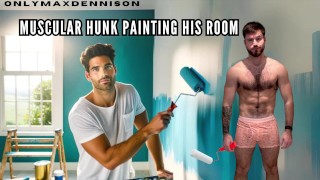Musculoso hunk pintando su habitación