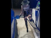 Preview 4 of The slut shows the dildo in her ass at the gas station