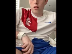 Jerking off in soccer gear huge cock !