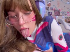 CUTE DVA FROM OVERWATCH AHEGAO BLOWJOB AND CUM ON FACE