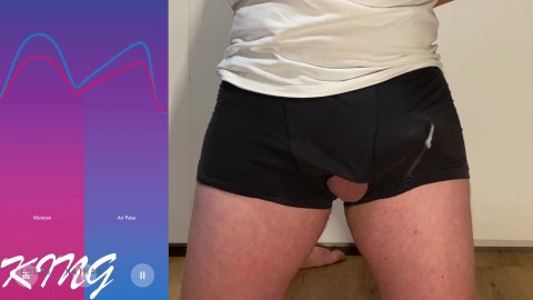 Enorme handsfree postate orgasme cumshot in ondergoed
