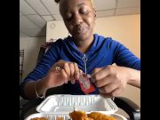 Preview 3 of MUKBANG : EAT WITH ME - WATCH ME GOBBLE ON CHINESE FOOD (Chicken Wings & French Fries)