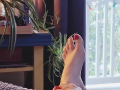 Pyjamas and Pretty Feet with Glossy Red Toes