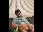 Preview 2 of Hot stud jerks off on couch