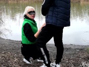 Preview 2 of Blowjob in a public place on the bank of the river and cum in the mouth and on the face