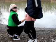 Preview 4 of Blowjob in a public place on the bank of the river and cum in the mouth and on the face