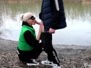 Preview 6 of Blowjob in a public place on the bank of the river and cum in the mouth and on the face