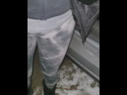 Preview 1 of Desperation MILF piss on a Winter road, caught by motorist.