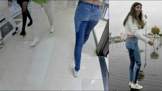 Oups! Katty a fait pipi dans son jean dans le centre commercial en public !