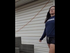 MILF Plays with pussy on patio - Screenshot 1 of 16 - Masturbating Outside