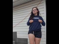 MILF Plays with pussy on patio - Screenshot 10 of 16 - Public Pussy Play