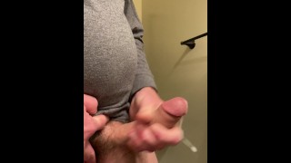 Sneaking off to restroom after skiing to masturbate and release a huge load from my perfect cock
