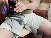 Preview 3 of His Big Cock Cums Hard Moaning Using Wood Sander Up Close In Slow Motion