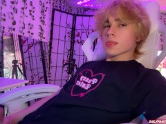 Good boy cums for you while holding in his moans