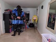 Preview 2 of PVC layered maid Cosplay and Gasmask Breathplay Tube in Suit
