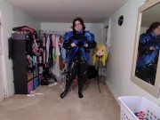 Preview 4 of PVC layered maid Cosplay and Gasmask Breathplay Tube in Suit