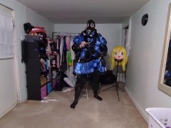 PVC layered maid Cosplay and Gasmask Breathplay Tube in Suit